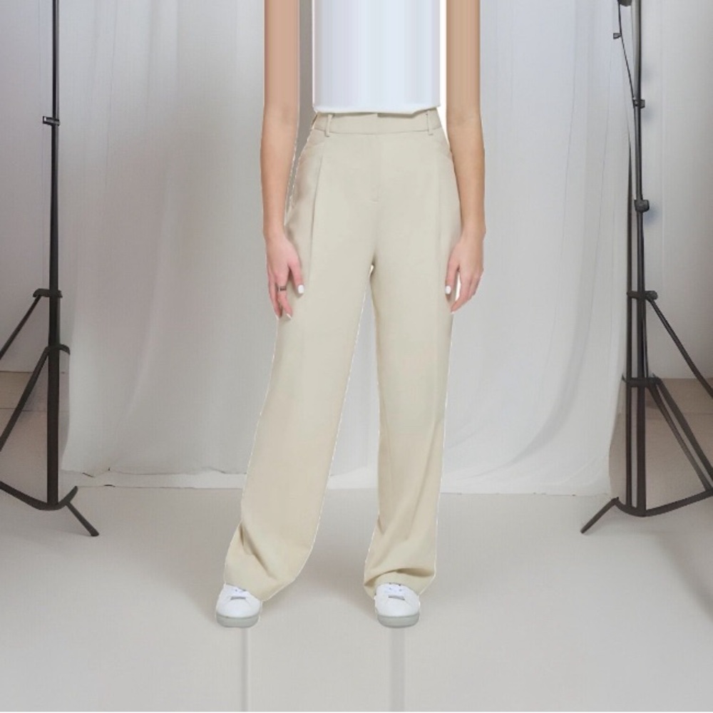 Calvin Klein Womens High Waist Business Wide Leg Pants Beige 14